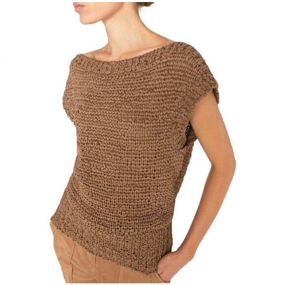 Brochu Walker Cei Sueded Ribbon Top $398 Taos Taupe Brown Braided Knit Fabric M - Picture 1 of 8